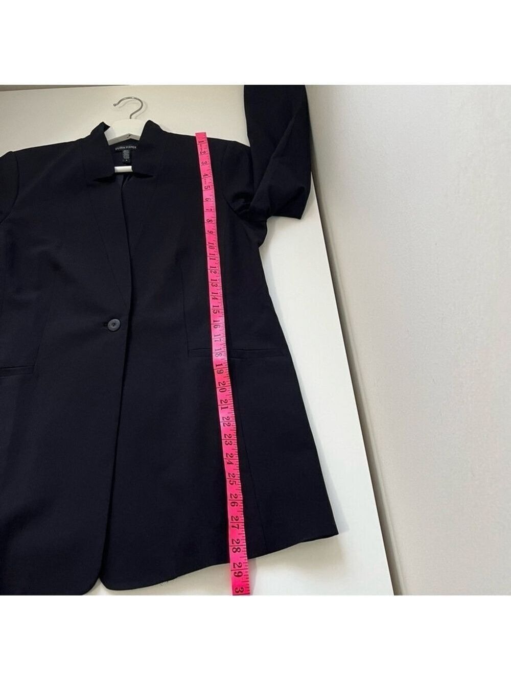 EILEEN FISHER CLASSIC LONG BLACK WOOL SILK BLEND BLAZER - Picture 10 of 10